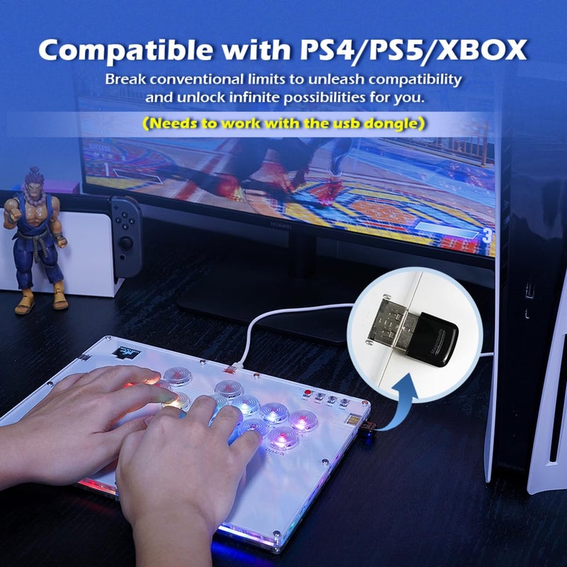 BitFunx Duelpad Leverless Controller Arcade Stick, All-Button Arcade Controller for PS4/PS3/PC/Switch/Steam, Arcade Fight Stick with SOCD/Custom RGB/Turbo/Hot-Swap/Low-Profile Switch - Image 5